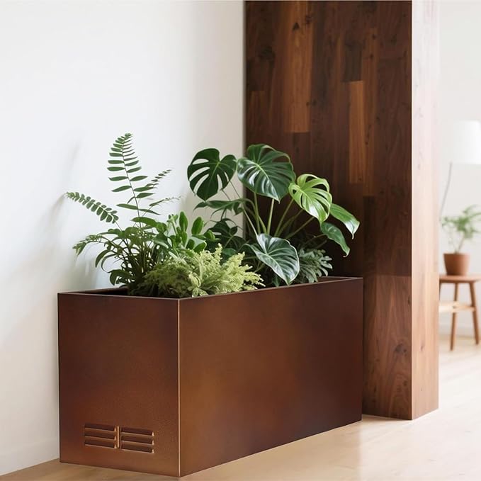 Worth Metal Planter Box with Insert Plate &amp Drain Holes Indoor or Outdoor Use No Assembly Required 30 x 11 x 13 14.3 Gallons Matte Bronze