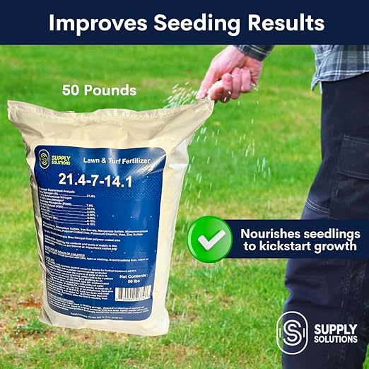 Supply Solutions 21.4-7-14.1 Lawn and Turf Fertilizer with Iron - Achieves a Lush Green Lawn in Weeks - Turf Builder for All Grass Types - for Greener Grass Fertilizer (50lbs)