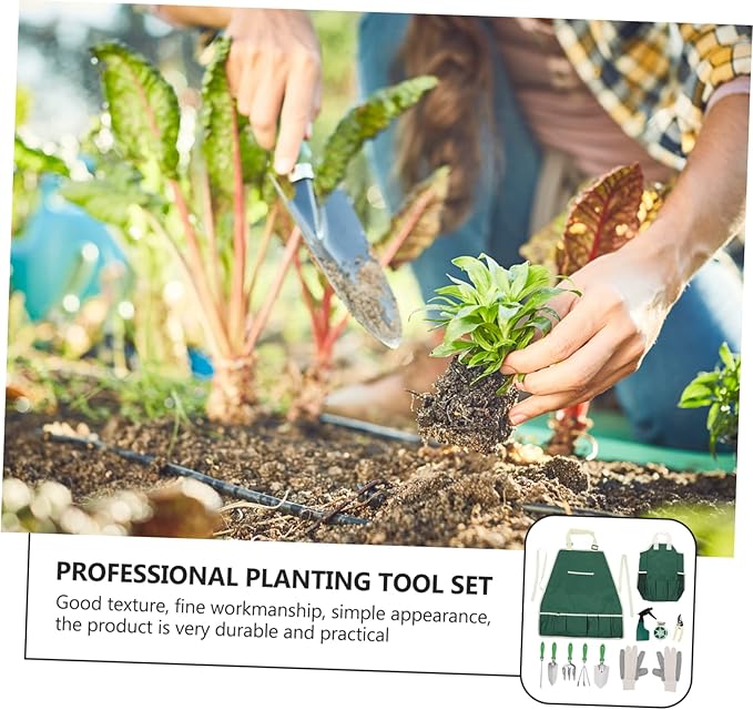 11pcs Stainless Steel Garden Tool Set with Plastic Handles Portable Shovel Rake and Apron for Planting Kit for Outdoor Use