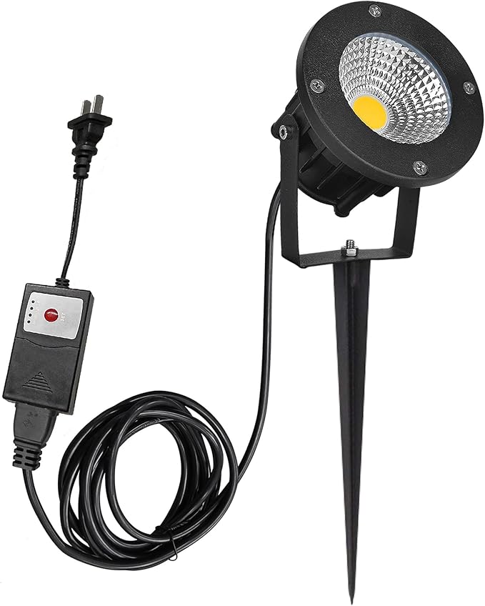 Kiven IP65 Waterproof LED Landscape Clamp Light Black Decorative Spotlight Lamp with Plug-in Cord and Timer for Indoor Outdoor Yard Garden Step Statue LED Lawn Light (5W Cool White)