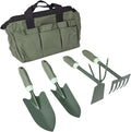 Garden Tool Set 4 Piece Gardening Kit Including Hand Transplant Shovels Cultivator Rake Hoe Tiller Tool Portable Multi Pockets Storage Bag for Outdoor Patio Planting