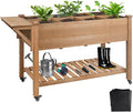 Raised Garden Bed with Legs &amp Wheels 55.5 x 24 x 32 Outdoor Planter Box with Storage Shelf &amp Hooks for Patio Backyard Balcony Gardening Mobile Planter for Vegetables Herbs Flowers (Brown)