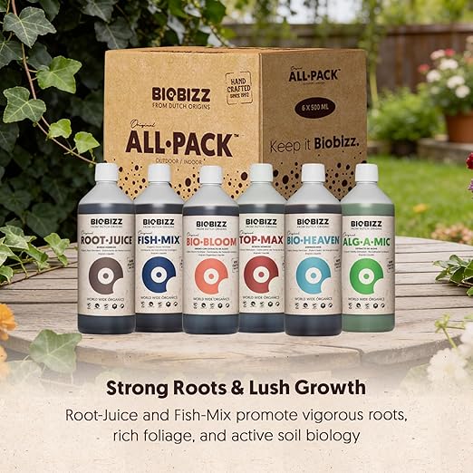 BioBizz All·Pack Outdoor - Complete Organic Nutrient Kit (6 x 16.9 fl oz) | Natural Fertilizer for Outdoor Plants Soil Enhancer Root &amp Bloom Booster for Garden Growth