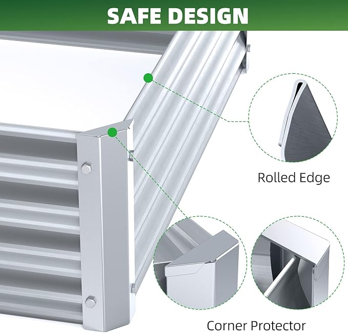 Highpro Raised Garden Beds 3×3×1ft Galvanized Metal Planter Boxes for Herbs Vegetables Flowers and Succulents Silver