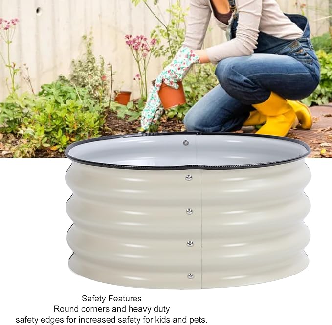 Galvanized Raised Garden Bed Kit Oval Metal Ground Planter Box Outdoor Bottomless Planter Raised Beds for Safe and Effective Growing – Ideal for Home School and Community Gardens (Ivory White)