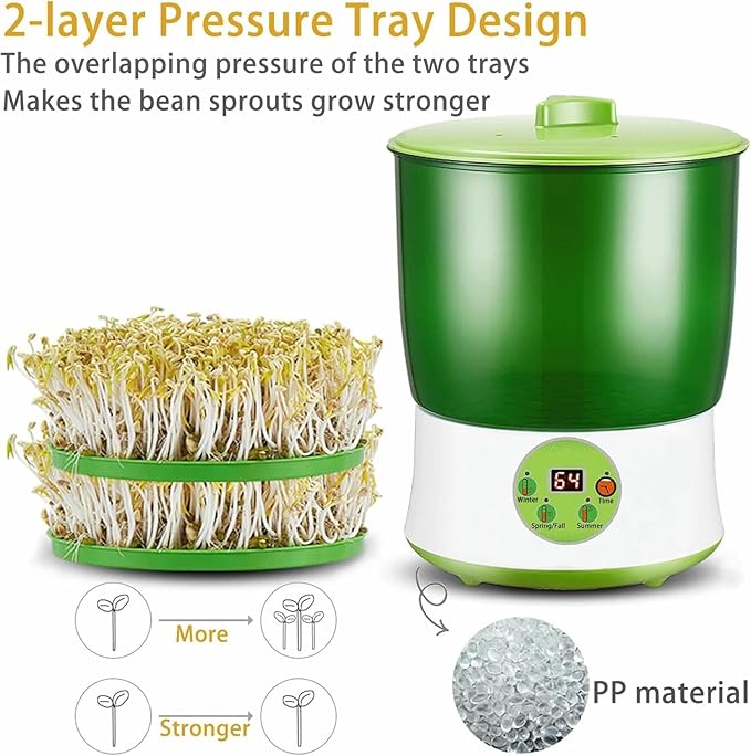 Intelligent Automatic Bean Sprouts MakerSeed Sprouter Kits LED Display Time Intelligent Automatic Bean Sprouts Maker 2 Layers Function L