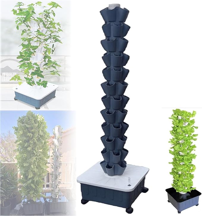 Hydroponics Growing TowerMulti-Layer Vertical Soilless Cultivation Hydroponic PlantersHydroponic Planting Towerfor Fruits and Vegetables Hydroponic Tower Gray-12-layer