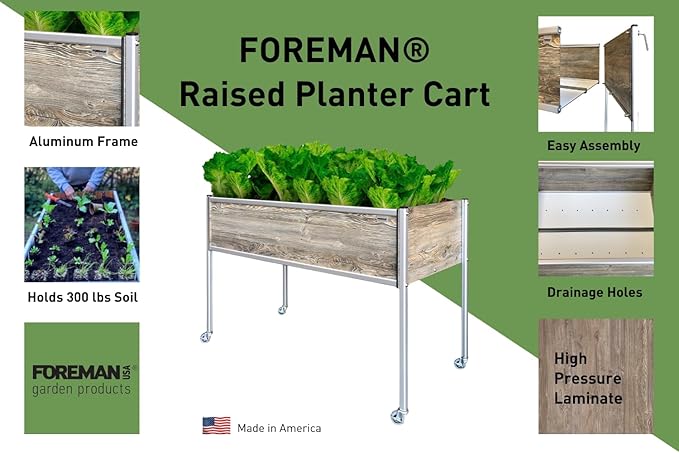 Foreman Raised Garden Bed on Wheels – Weather-Resistant Raised Garden Bed (48 x 24 x 32) with Drainage Ideal Raised Garden Bed for Vegetables &amp Flowers – 300 lb Capacity Amaretto Wood Grain