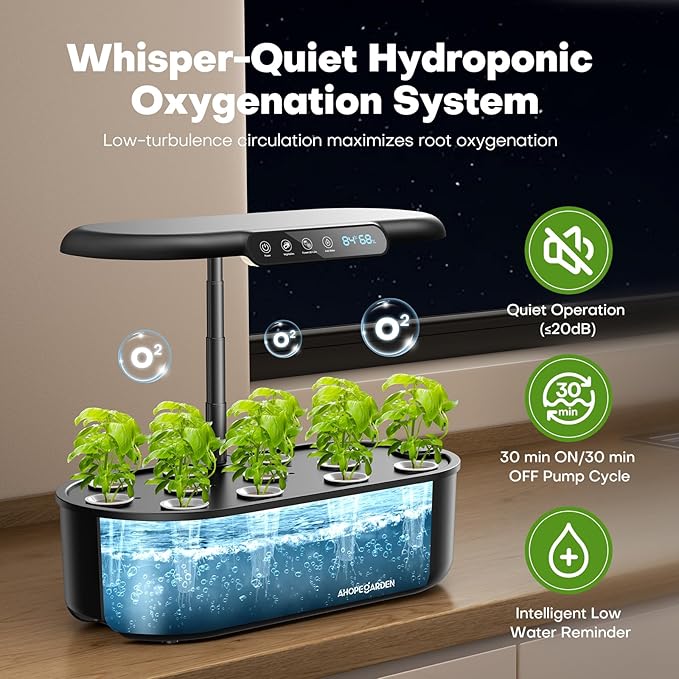Ahopegarden Hydroponics Growing System kit: Indoor Herb Garden - 12 Pods Plant Germination Kit with LCD Display and LED Grow Light Smart Temp &amp Humidity Detection Planter Grower for Fresh Vegeta