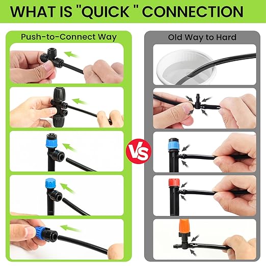 Bonviee Drip Irrigation System 230FT – Quick Connect Garden Watering Kit with Adjustable Drip Emitters 1/4” &amp 5/16” Tubing for Raised Beds Greenhouse Lawn Automatic Timer Compatible
