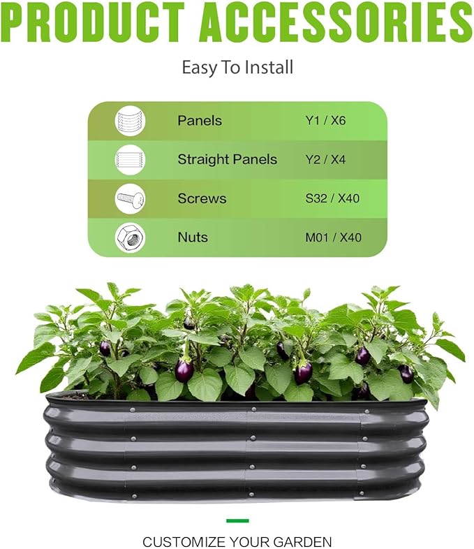GrowHaus 4x2x1FT Galvanized Raised Garden Bed Planter Boxes Outdoor Metal Garden Beds for Planting Vegetables Flowers Herbs Dark Gray