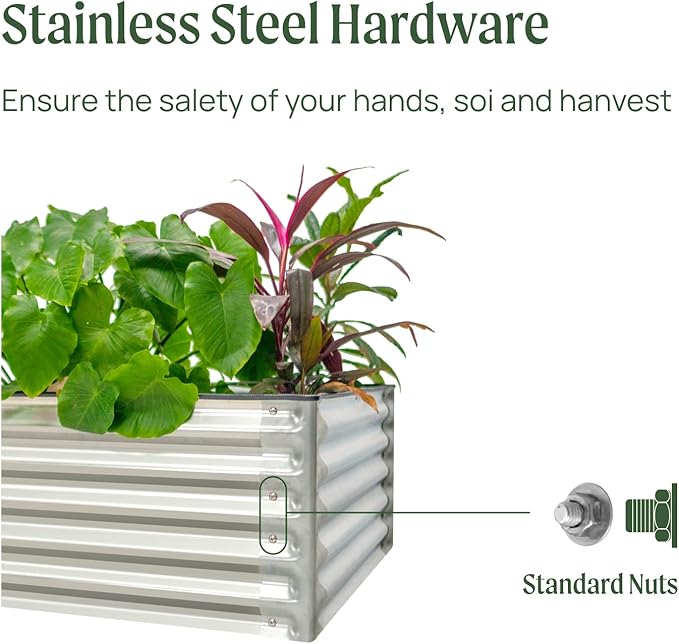 17“ Tall Galvanized Raised Garden Bed 3ftx3ft Metal Raised Garden Bed Kit Rectangular Raised Planter Garden Deep Root Box Planter for Vegetables Flowers Herbs and Succulents