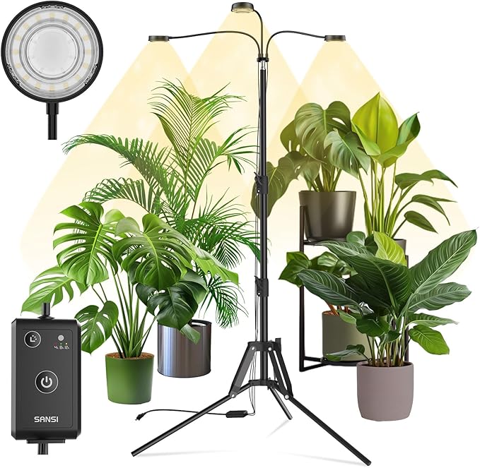 SANSI Grow Lights for Indoor Plants Dimmable 30W Plant Lights for Indoor Growing 3 Head 35-65 Adjustable Tripod Stand Plant Grow Light Indoor Auto On/Off Timer Led Grow Lights for Indoor Plants