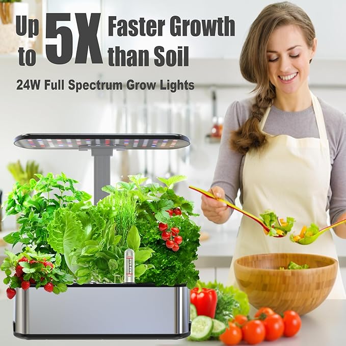 Hydroponics Growing Systems KitSmart Indoor Herbs GardenBHTNYOO/12 Pods 5L Capacity Planting Pots with LED Growth Lights and Intelligent Water PumpTimer