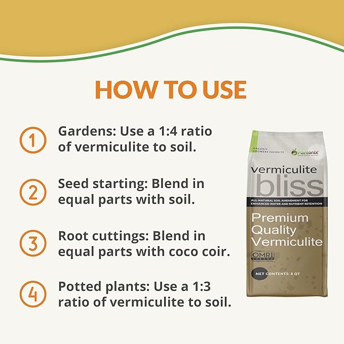 Vermiculite Bliss (4 Cubic Ft) - Organic Vermiculite for Gardening - Natural Soil Amendment - Bulk Vermiculite for Plants Potting Soil &amp Seed Starting - Mixes with Garden Soil &amp Perlite for