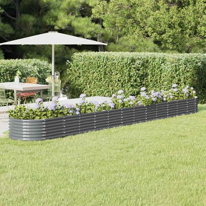201.6x201.6x14.2 in Metal Raised Garden Bed Anthracite Oval Planter for Vegetables Herbs Flowers Heavy-Duty Outdoor Bed