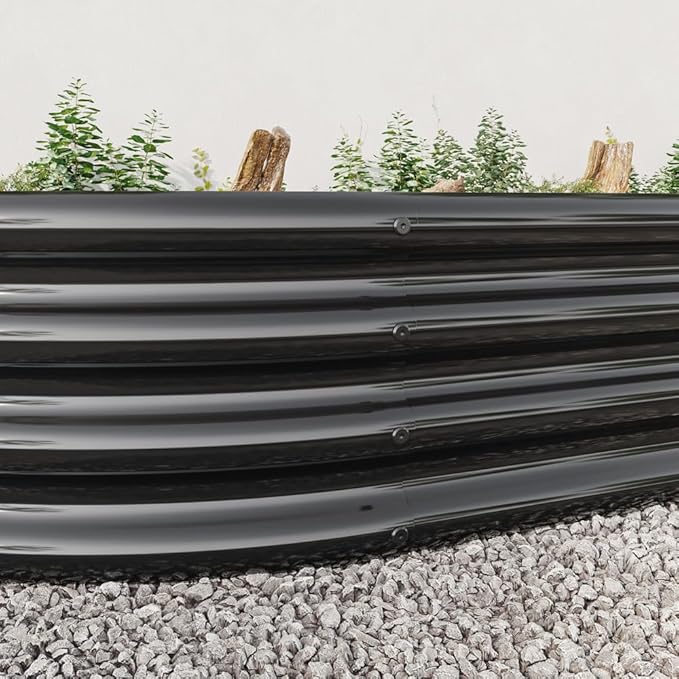 Raised Garden Bed Outdoor Creating Beautiful Flower beds Oval Large Metal Raised Planter Bed for Plants Vegetables and Flowers - Black