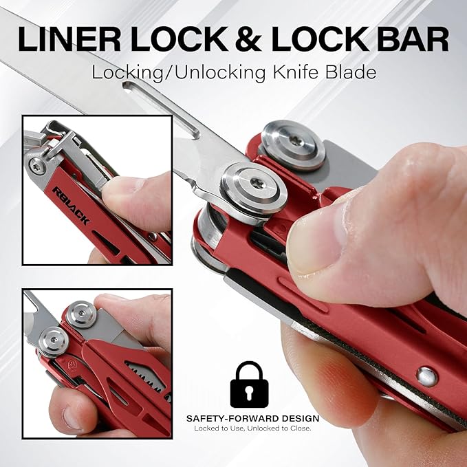 Multitool 21-in-1 Multi Tool Pliers with Safety Locking and Spring-Action Scissors Heavy-duty Stainless Steel Multi-tool Set with Nylon Sheath for Work Home Garden DIY &amp Auto Brick Red