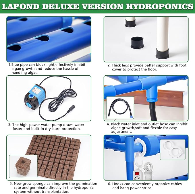 Block Light Hydroponics Growing System Kit with Plant Climbing Frame108 Plant Sites 3 Layers Food-Grade PVC-U Pipes for Leafy VegetablesFruits Herbs(Deluxe Version)