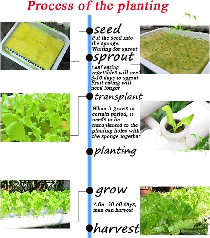 Hydroponic Growing System 36 Plant Site Hydroponics Gardening Grow Trapezoidal 4 Pipes Planting System with 110V Water PumpPlanting Sponge and Hose for Vegetable Cultivation