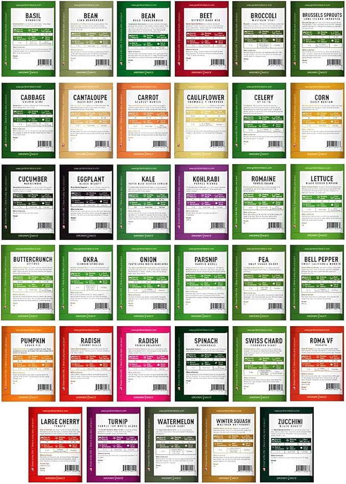 Gardeners Basics Survival Vegetable Seeds Garden Kit Over 16000 Seeds Non-GMO and Heirloom Great for Emergency Bugout Survival Gear 35 Varieties Seeds for Planting Vegetables 35 Free Plant Markers