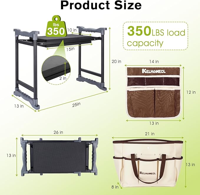 Garden Kneeler and Seat with Umbrella 2-in-1 Foldable Gardening Stool with Adjustable Bracket Detachable Tool Bags Heavy Duty Kneeling Pad for Gardening (Brown)