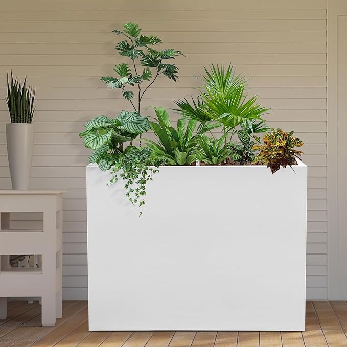 Metal Raised Garden Bed 36 * 10 * 28in Steel Rectangular Planter Flower Box with Intermediate Shelf for Indoor Outdoor Balconies Gardens Decks Patios Decks Front Porches (White)