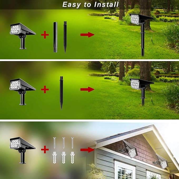 LED Solar Light Outdoor Graden Spotlights IP65 Waterproof Powered Security Landscape Lights Auto On/OffIn-ground/Wall Lampfor Garden/Patio/Driveway/Pond/Deck(White2PCS (3w-5.5V))
