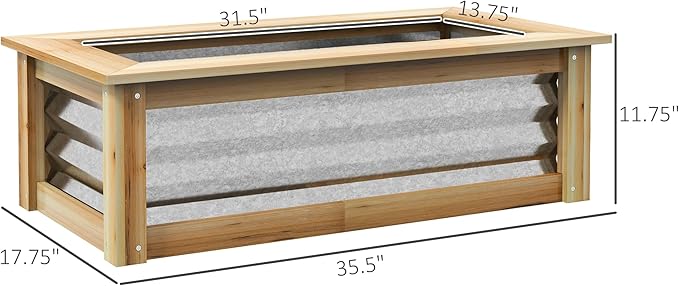 Outsunny Raised Garden Bed Outdoor Planter Box Galvanized Metal Reinforced with Wood Stock Tank for Growing Flowers Herbs and Vegetables