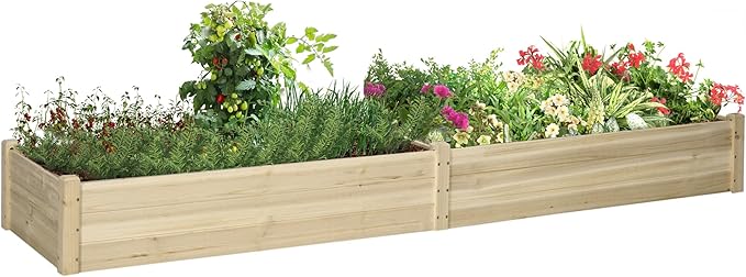 8x2ft Wooden Raised Garden Bed Kit Elevated Planter with 2 Boxes Self Draining Bottom and Liner Patio to Grow Vegetables Herbs and Flowers Natural