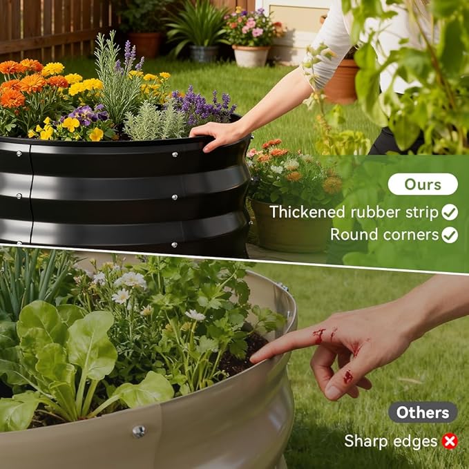 COMHOMA 3 Pack Round Raised Garden Bed 2x2x1ftGalvanized Metal Planter Box Kit for Outdoor GardeningVegetable Flower Herb Growing Beds with Gloves ToolsBlack
