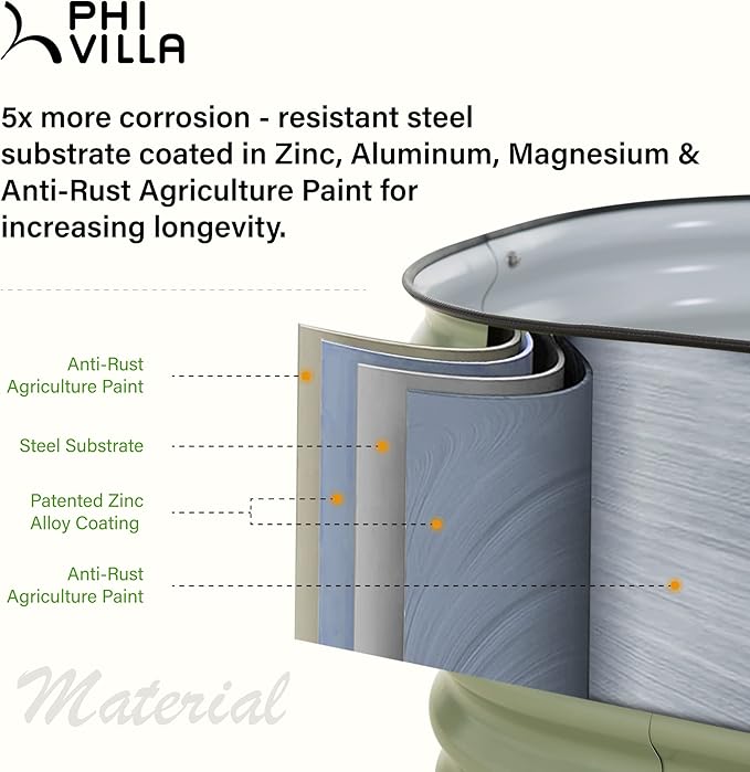 PHI VILLA Galvanized Raised Garden Bed Kit Galvanized Planter Raised Garden Boxes Outdoor Oval Large Metal Raised Garden Beds for Vegetables Flower and HerbGreen Medium
