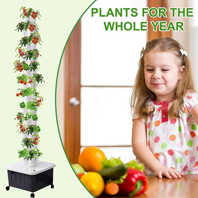 14 Tiers Hydroponic Planting TowerVertical Hydroponic Tower with Pump and Removable Water Tank70 Slots Hydroponic PlanterAeroponic Tower for