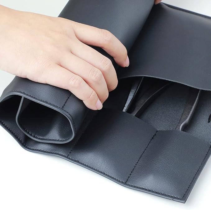 Wazakura Made in Japan Bonsai Tool Case in Polyurethane Leather Japanese Garden Tool Kit Roll Storage Bag - Black PU Leather
