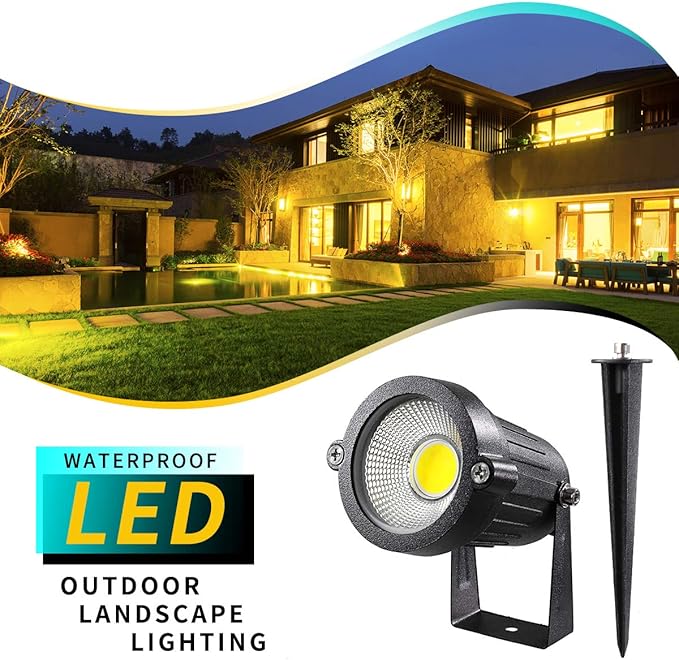 LED Landscape Lights5W 120V AC Outdoor Pathway Garden Yard SpotlightIP65 Waterproof Garden Flood LightOutdoor Spotlight with StakeUL Cord 5-ft with Plug (Pack of 4 Daylight White)
