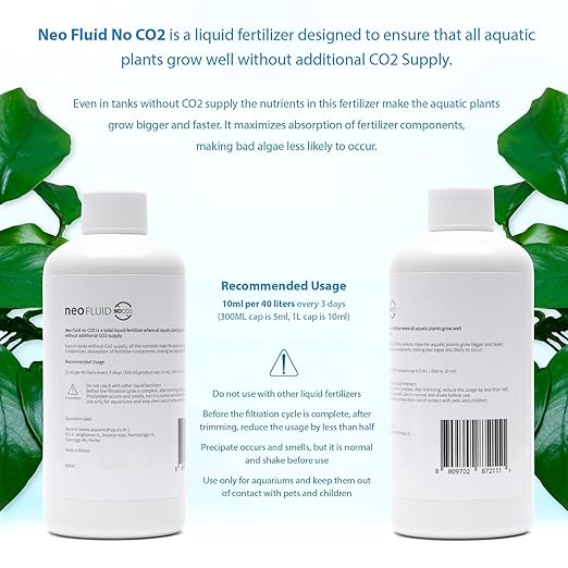 NeoFluid No CO2 - All-in-One Liquid Fertilizer for Freshwater Planted Tanks Easy-to-Use Aquarium Plant Nutrient Solution with Nitrogen Phosphorus Potassium Iron Trace Minerals - 300ml