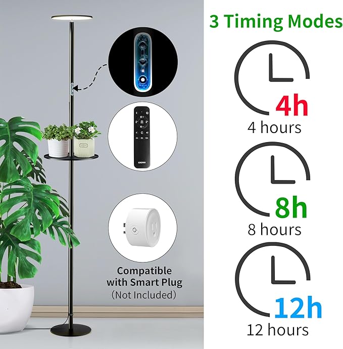 chiphy 69 Full Spectrum Grow Light for Indoor Plants 40W Tall Plant Lights with Tray 4/8/12H Timer 10 Level Dimmable Brightness Heights Adjustable Remote Control Ideal for Large Tall Plants