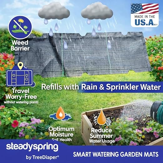 SteadySpring® Smart Watering Garden Mat for Raised Garden Beds 30-Day Irrigation Auto Refills with Rain for Gardens Tomato Plants Flowers (2-Pack)