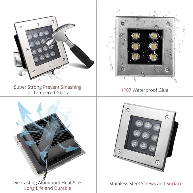 LED Underground Landscape Lights IP67 Waterproof In-ground Well Light Decorative Spotlight (Blue 18W Green 12W) 85-265V