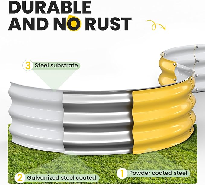 Galvanized Raised Garden Bed 4×4×1 FT Round Metal Raised Garden Bed Outdoor Planter Box with Open Bottom Rust-Resistant Steel Garden Bed for Vegetables Herbs Flowers Easy Assembly