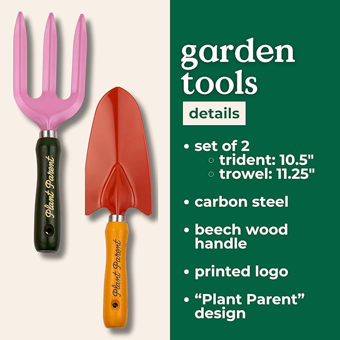 ban.do 2 Piece Gardening Hand Tools Cute Garden Tool Set Includes Hand Rake and Trowel with Beech Wood Handles Plant Parent