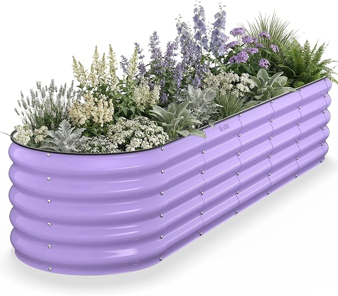 Kesfitt Raised Garden Bed Metal Galvanized Steel Oval Garden Bed 8x2x1.5 ft with 18-Inch Deep Open-Bottom Design for Outdoor Vegetable Gardening Lavender Purple