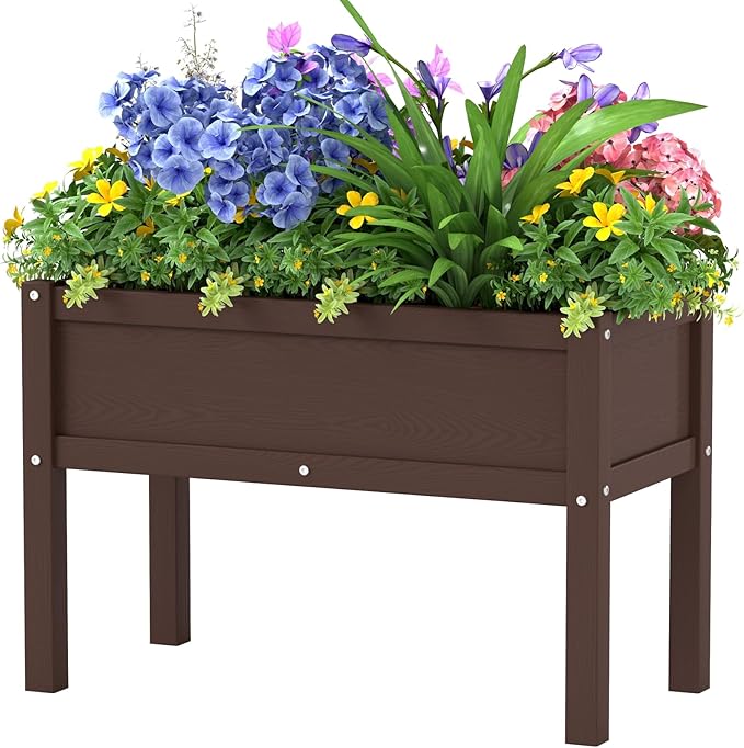 Small HDPE Raised Garden Bed Elevated Planter Box with Legs Outdoor All-Weather Planter Raised Beds for Seeds Herbs Flowers Vegetables (Coffee)
