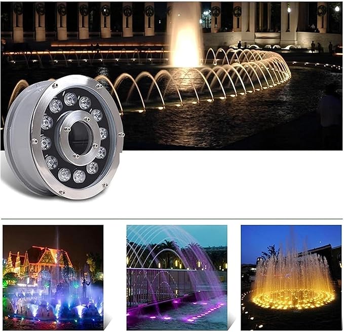 Ground Lights Underground Light Waterproof Middle Hole LED Landscape Lights 12/24V Ring Fountain LED Lamp with Remote Control Spotlights(24W(12V)) (RGB+Remote Control 9W(12V))