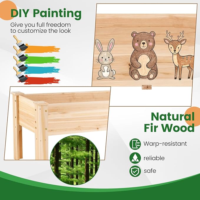 S AFSTAR 2 Pieces Wooden Raised Garden Bed with Legs Heavy-Duty Elevated Planter Box with Drainage Holes Fir Wood Garden Box Outdoor for Vegetable Flower &amp Herb Easy-Assembly
