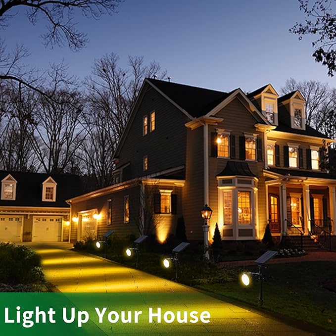 JSOT Solar Spot Lights Outdoor Waterproof Outdoor Landscape Spotlights Flood Light for Pathway Path Driveway Backyard Decor 600 Lumen 18 LED Beads 2 Lighting Options(Warm White 2 Pack)
