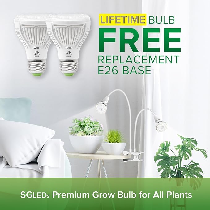 Grow Lights for Indoor Plants LED 20 W Full Spectrum Bulb Replaceable Plant Light 300 W Equivalent Clip on Grow Light with Optical Lens for Indoor Growing Lifetime Free Bulb Replacement