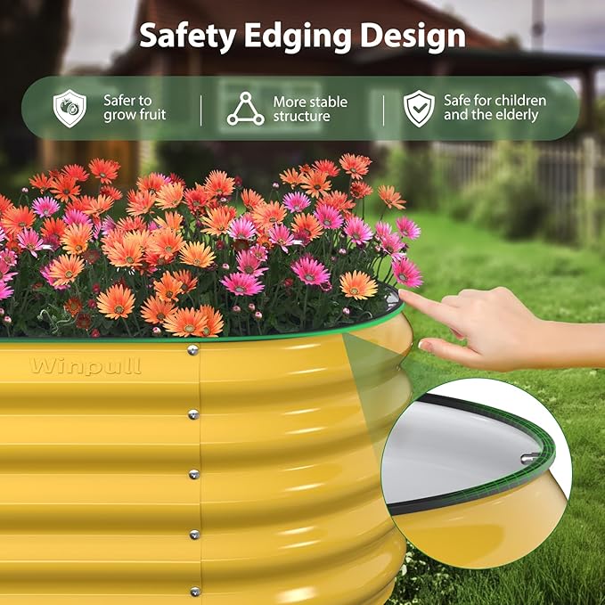 8x2x1.5 ft Galvanized Steel Raised Garden Bed Raised Garden Bed Kit Galvanized Planter Box Outdoor 18 Tall Oval Large Metal Raised Bed for Gardening Vegetables Flower Herb (Cream Yellow)