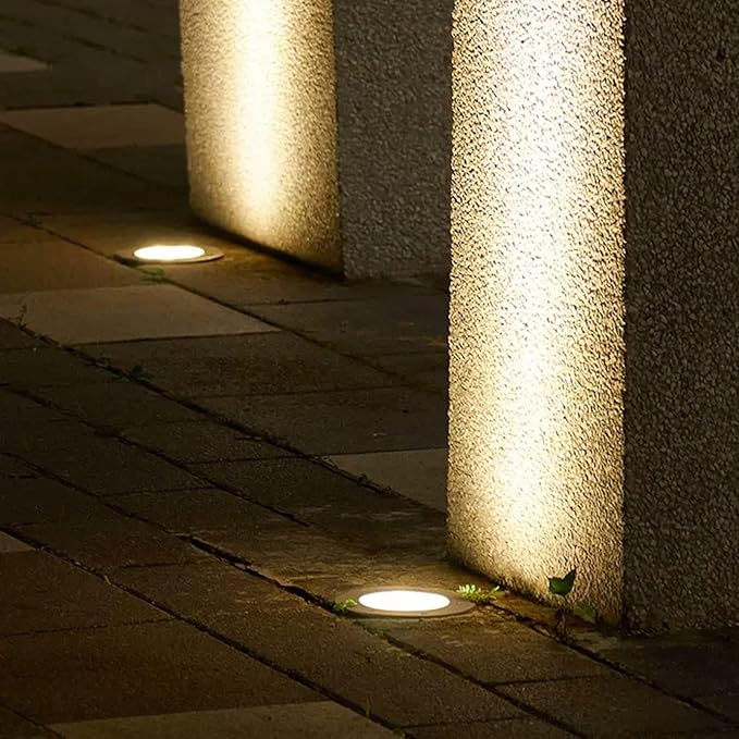 Ground LED Landscape Lights - Stainless Steel Round Outdoor Landscape Spotlight LED Ultra Thin Underground Light IP65 Waterproof Garden Recessed In-Ground Lamp for Square Garden Steps (Red 12W)