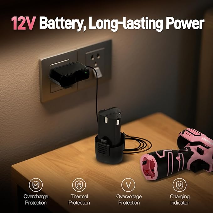 COMOWARE 12V Cordless Drill Set Pink Hand Tool Set with Cordless Drill Driver Complete Repair Tool Kit for Women Storage Bag Ideal for Office Garden Dorm and DIY Project